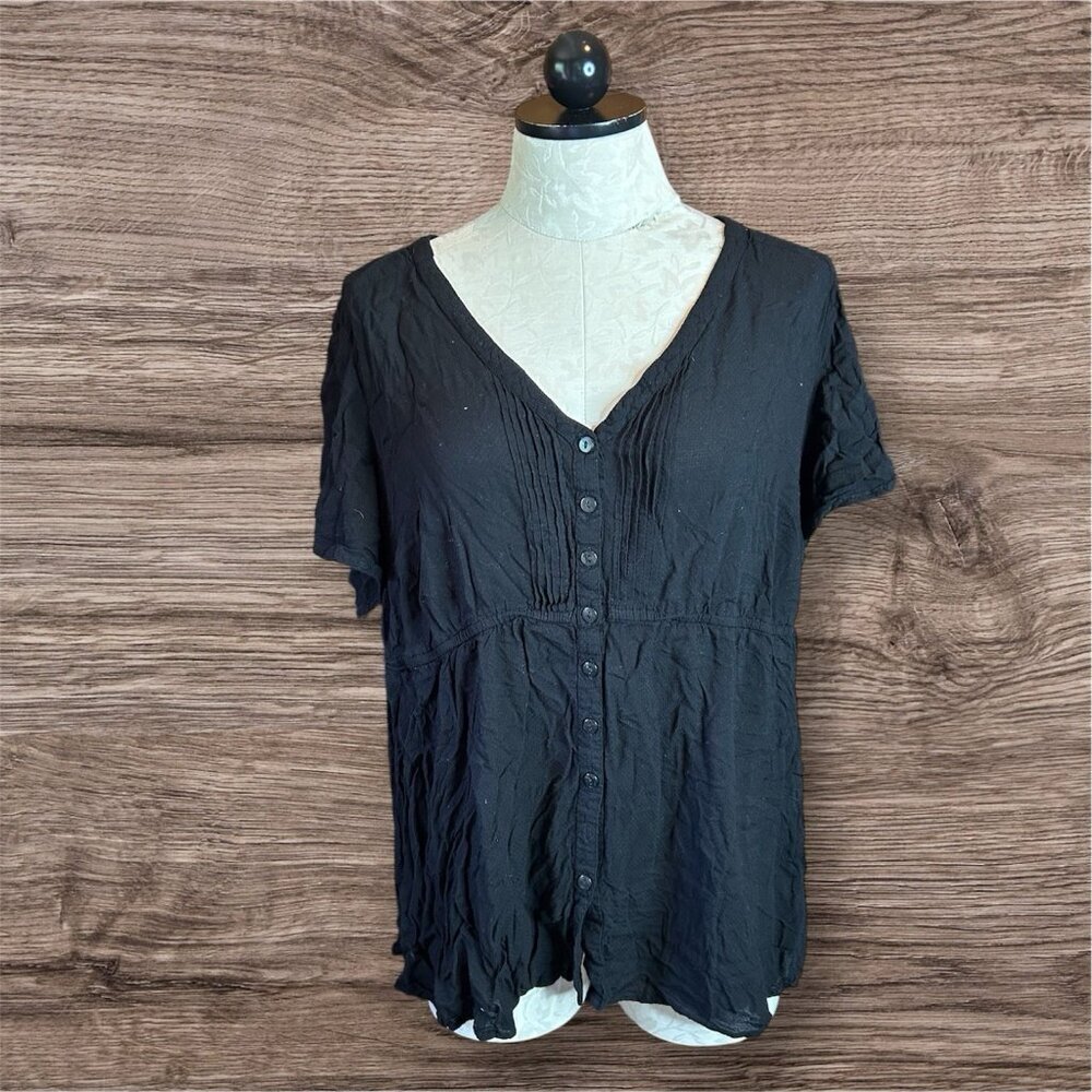 Torrid Women's Peasant Lightweight Black Textured Top Blouse Sz 1 (1X) Witchy